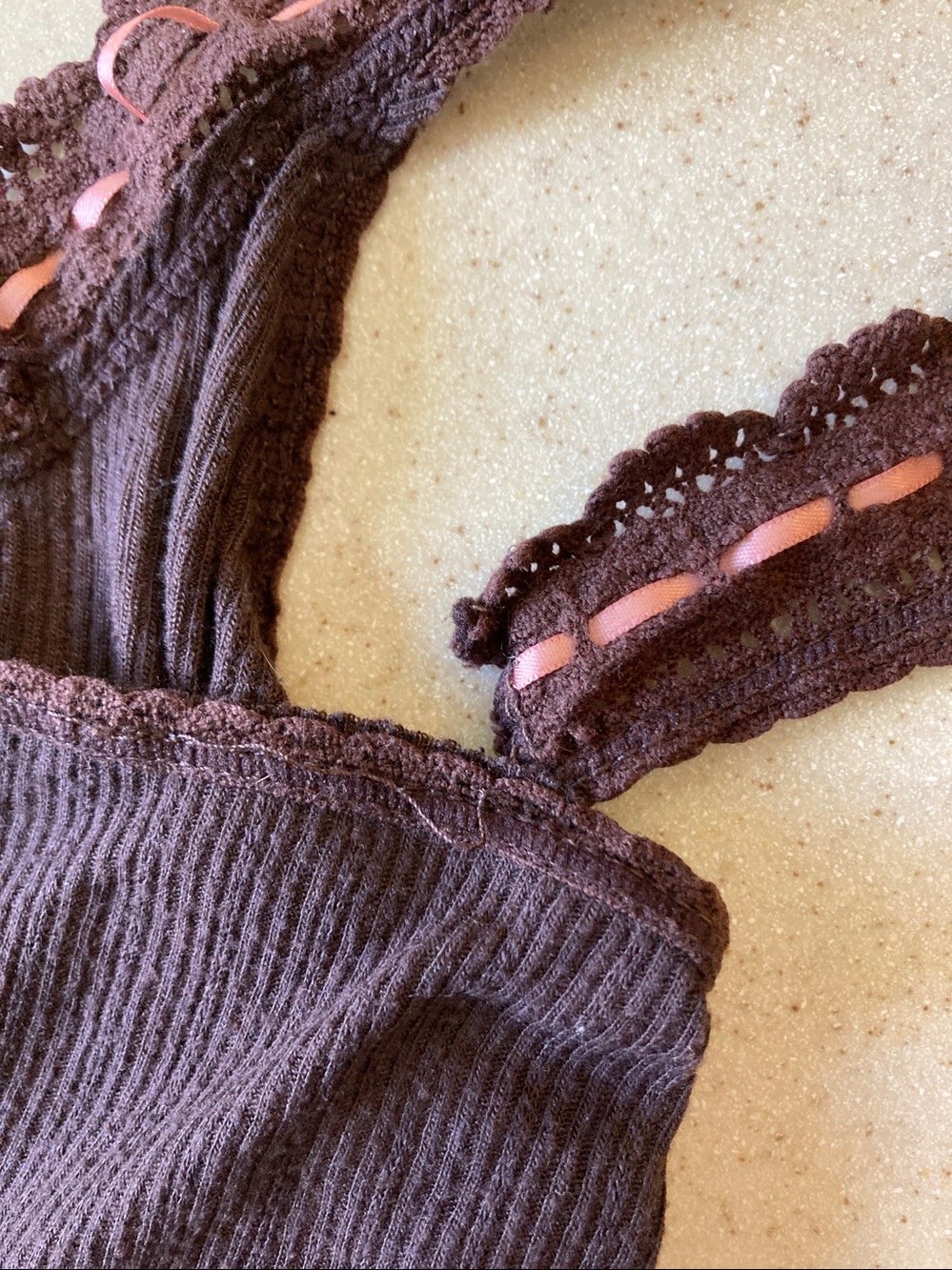Free People Chocolate Brown Ribbed Tank Pink Contrast Trim Women Size Large - Picture 12 of 12